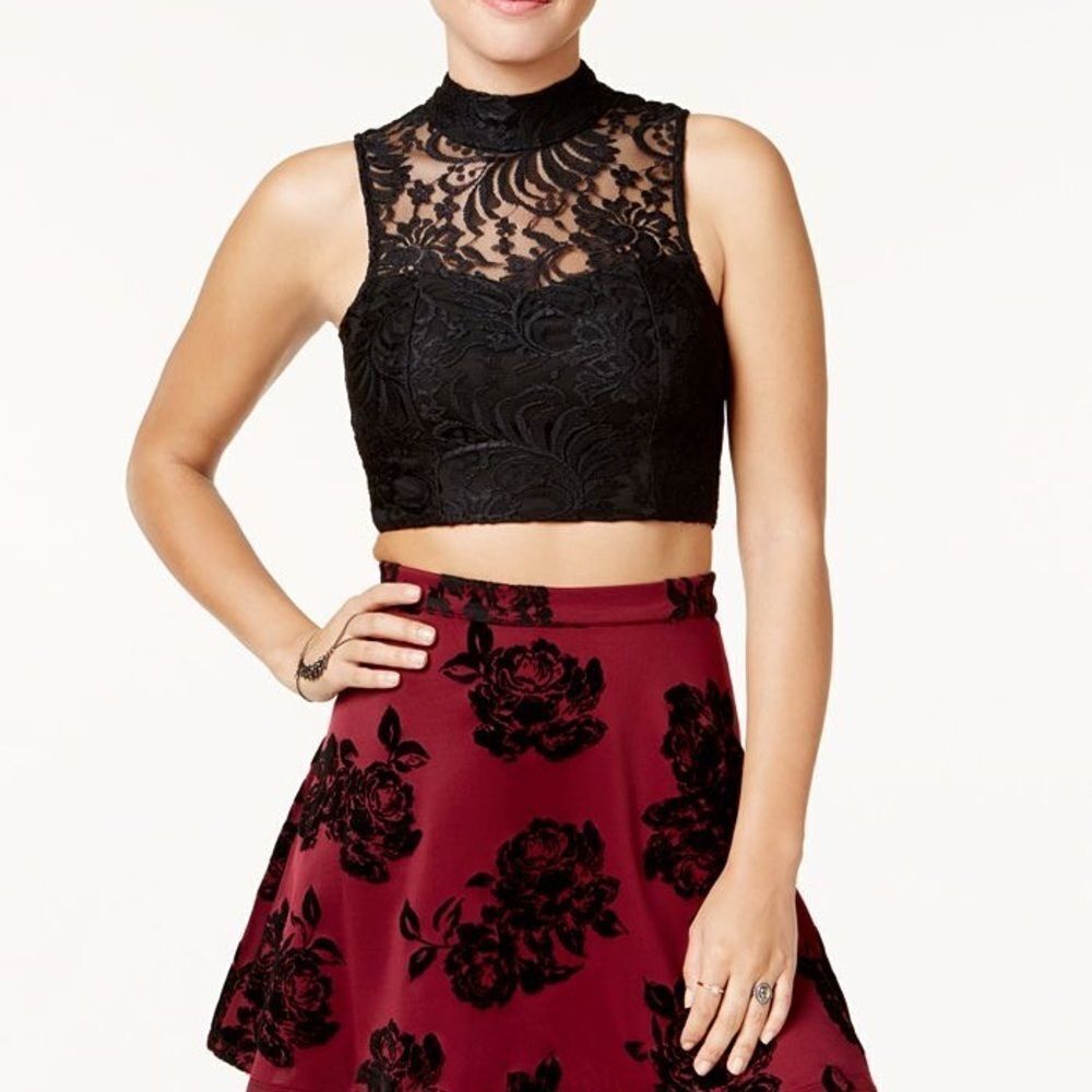 TRIXXI Juniors Lace Crop Top Black M NWT